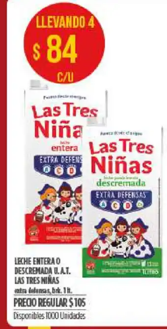 Supermercados Vea Leche Entera O Descremada U.A.T. Las Tres Niñas oferta
