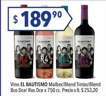 Hergo Vino El Bautismo Malbec-Blend Tintas-Blend Bco Dce- Ros Dce oferta