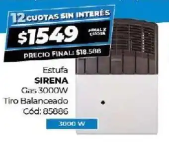 Diarco Sirena Estufa Gas 3000 W Tiro Balanceado oferta