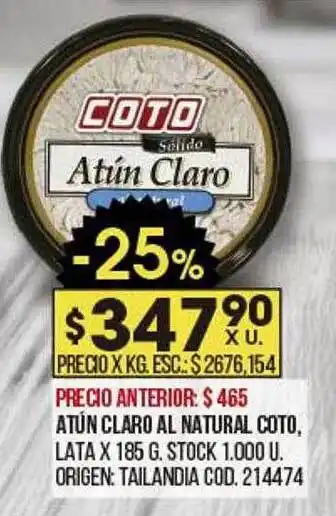 Coto Atún Claro Al Natural Coto Lata Origen: Tailandia oferta