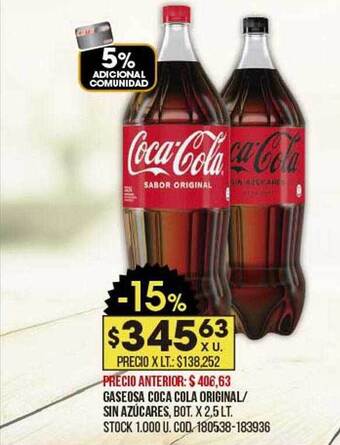Coto Gaseosa Coca Cola Original-sin Azúcares oferta