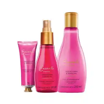 Avon Set x3 encanto seduccion - mini crema de cuerpo + mini body spray + crema de manos oferta