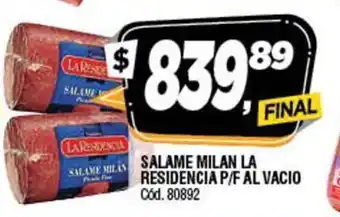 Supermercados Yaguar La Residencia Salame Milan P/F Al Vacio oferta