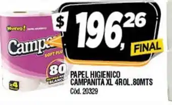 Campanita Papel Higienico XL 4Rol. 80Mts