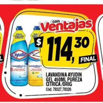 Supermercados Yaguar Ayudin Lavandina Gel 450ml Pureza Citrica/ Orig oferta