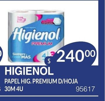 Masivos Higienol Papel Hig. Premium D/Hoja 30M 4U oferta