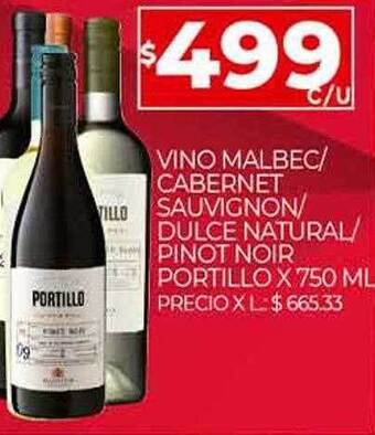 Supermercados DIA Vino Malbec Cabernet Sauvignon Dulce Natural Pinot Noir Portillo oferta