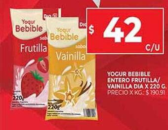 Supermercados DIA Yogur Bebible Entero Frutilla Vainilla Dia oferta