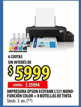 Punto Mayorista Impresora Epson Ecotank L121 Mono-fución Color + 8 Botellas De Tinta oferta