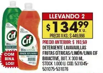 Coto Detergente Lavavajillas Frutas Cítricas-limón-lima Cif Bioactive oferta