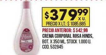 Coto Crema Corporal Rosa Hinds oferta