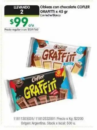 Jumbo Obleas Con Chocolate Cofler Grafitti oferta