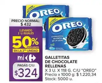 Carrefour Oreo Galletitas De Chocolate Rellenas x 3 U. x 118g c/u oferta