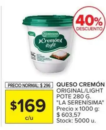 Carrefour La Serenisima Queso Cremón Original Light Pote 280g oferta