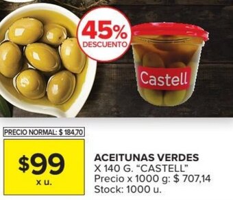Carrefour Castell Aceitunas Verdes x 140 g oferta