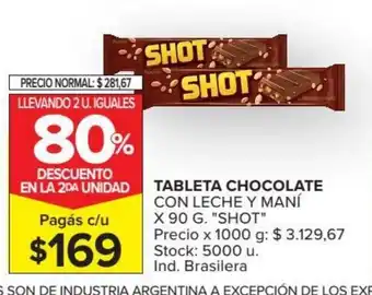 Carrefour Market Shot Tableta Chocolate Con Leche Y Maní x 90 g oferta