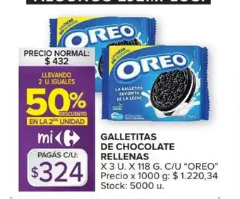 Carrefour Market Oreo Galletitas De Chocolate Rellenas x 3 u. x 118 g C/U oferta