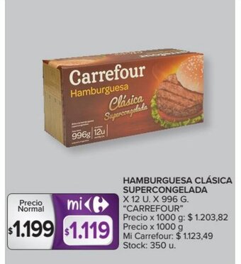 Carrefour Market Carrefour Hamburguesa Supercongelada x 12 u x 996 g oferta