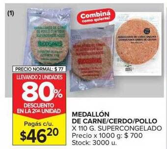 Carrefour Medallón De Carne Cerdo Pollo Supercongelado Llevando 2 Unidades 80% Descuento En La 2da Unidad oferta