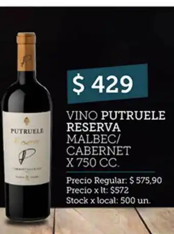 Disco Vino Putruele Reserva Malbec-Cabernet x750 cc oferta