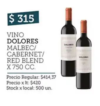 Disco Vino Dolores Malbec-Cabernet-Red Blend x750 cc oferta