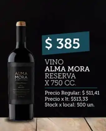 Disco Vino Alma Mora Reserva x750 cc oferta