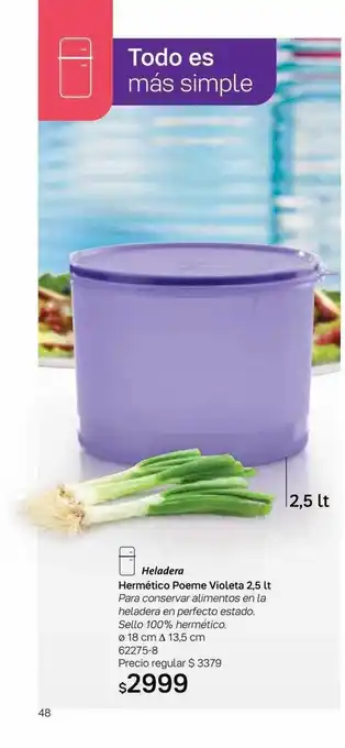 Tupperware Heladera Hermético Poeme Violeta 2.5lt oferta