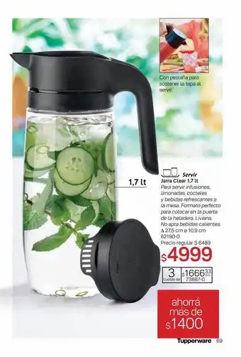 Tupperware Servir Jarra Clear 1.7lt oferta