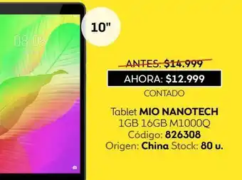 Coppel Tablet mio nanotech 10" 1gb 16gb oferta