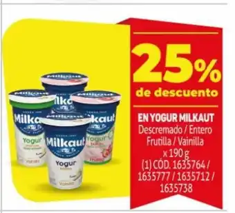 Makro Milkaut En Yogur Descremado/Entero/Frutilla/Vainilla x 190 g oferta