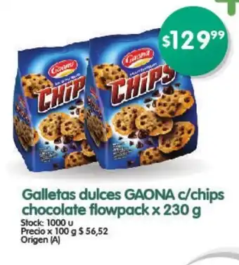 Supermercados Buenos Días Gaona Galletas dulces c/chips chocolate flowpack x 230 g oferta