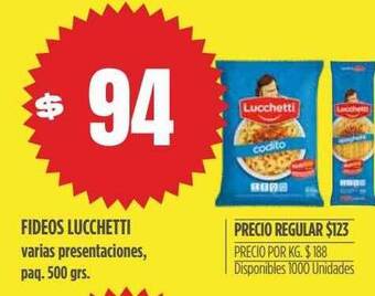 Supermercados Vea Fideos Lucchetti oferta