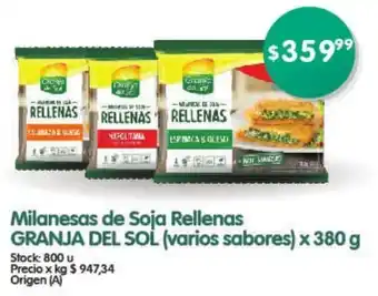 Supermercados Buenos Días Granja Del Sol Milanesas de Soja Rellenas (varios sabores) x 380 g oferta