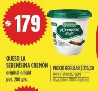 Supermercados Vea La Serenísima Queso Cremón original o light 280 grs. oferta