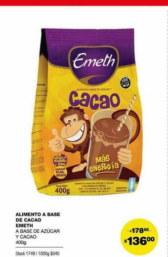 Atomo Conviene Alimento A Base De Cacao Emeth oferta