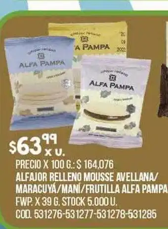 Coto Alfajor Relleno Mousse Avellana Marcauyá Maní Frutilla Alfa Pampa oferta