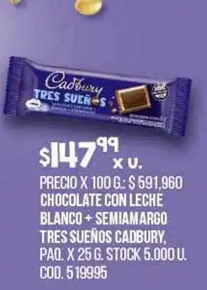 Coto Chocolate Con Leche Blanco + Semiamargo Tres Sueños Cadbury oferta