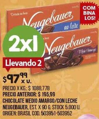Coto Chocolate Medio Amargo Con Leche Neugebauer oferta