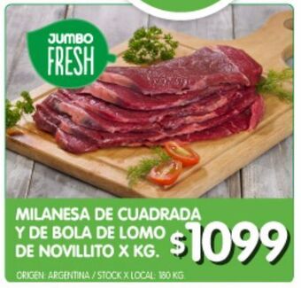 Jumbo Milanesa de cuadrada y de bola de lomo de novillito kg oferta