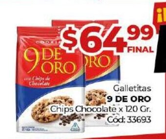 Diarco 9 De Oro Galletitas Chips Chocolate x 120 Gr. oferta