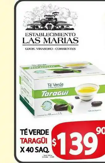 Supermercados Mariano Max Té Verde Taragüi x40 saq oferta