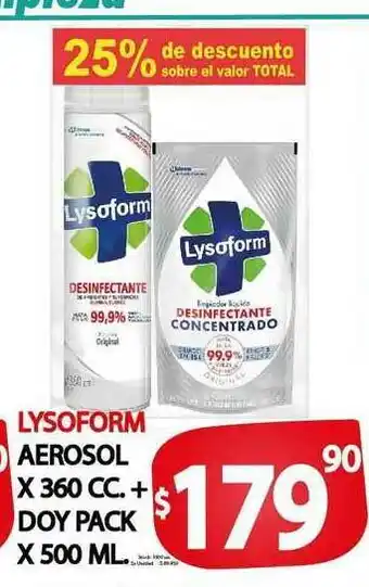 Supermercados Mariano Max Lysoform Aerosol X 360 Cc + Doy Pack X 500 Ml oferta