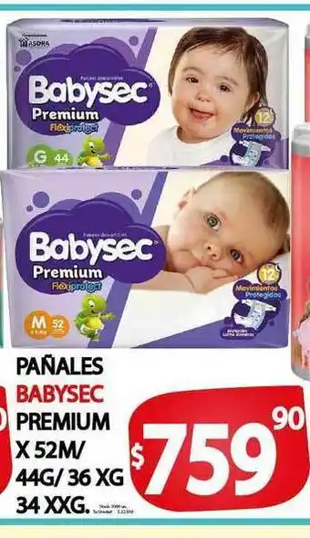Supermercados Mariano Max Pañales Babysec Premium x52m/44g/36 xg 34 xxg oferta