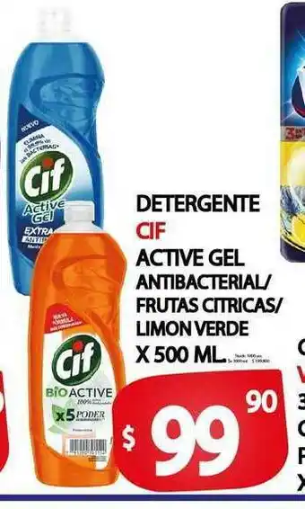 Supermercados Mariano Max Detergente Cif Active Gel Antibacterial Frutas Citricas Limon Verde x500 ml oferta
