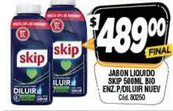 Supermercados Yaguar Skip Jabon Liquido Bio Enz.P/Diluir Nuev 500 ml oferta