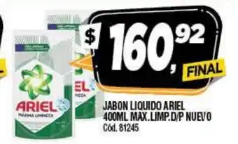 Supermercados Yaguar Ariel Jabon Liquido Max.Limp.D/P Nuevo 400 ml oferta