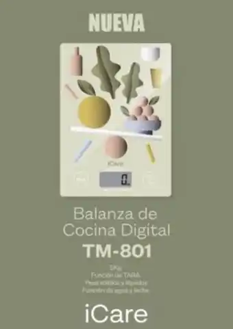 Balanza de cocina icare tm-801 hasta 5 kilos vidrio templado