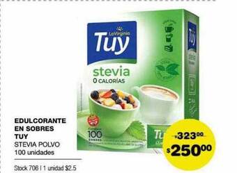 Atomo Conviene Edulcorante En Sobres Tuy Stevia Polvo oferta
