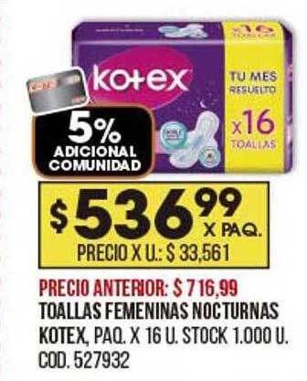Coto Toallas Femeninas Nocturnas Kotex oferta