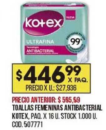 Coto Toallas Femeninas Antibacterial Kotex oferta
